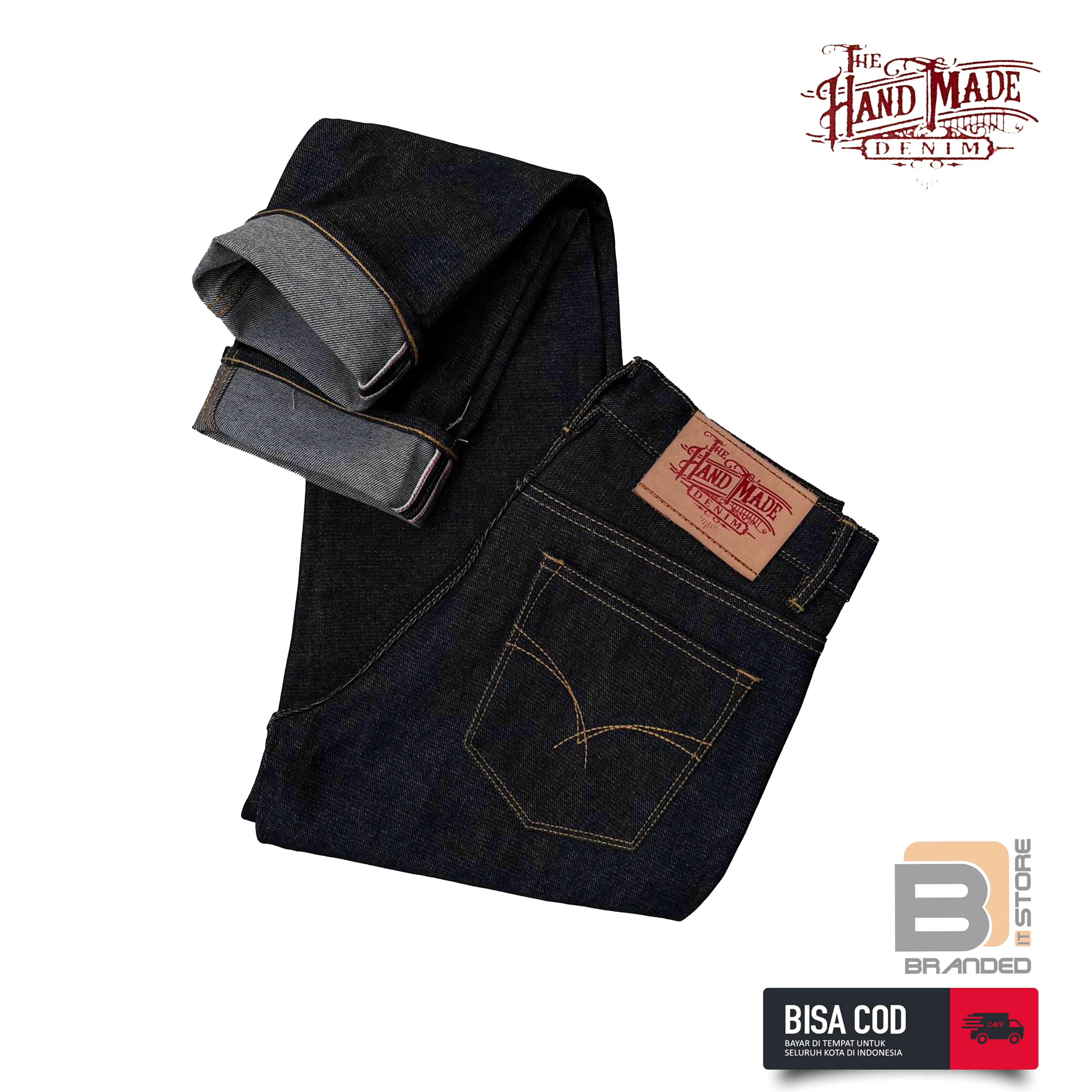 Celana Jeans Denim 15 Oz Salvedge Accent Raw Denim Slim Straight