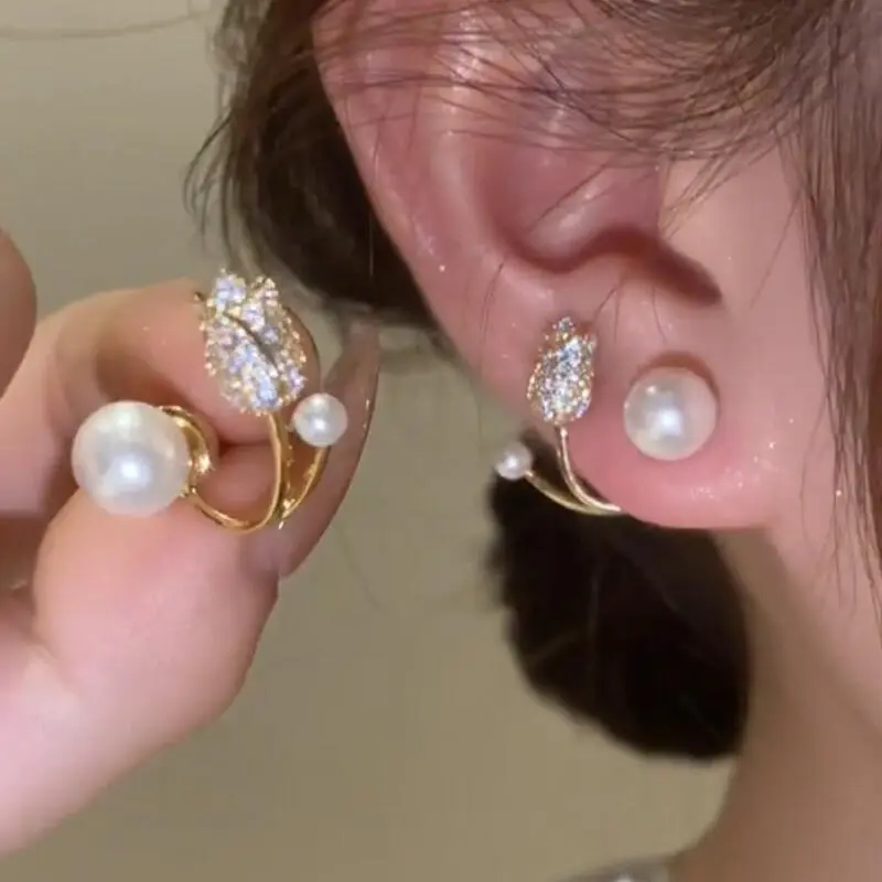 COD ❤️ Anting-anting Mutiara Bunga Tulip Perasaan Tingkat Lanjut Anting-Anting Indah Temperamen Elegan-Bellamy's