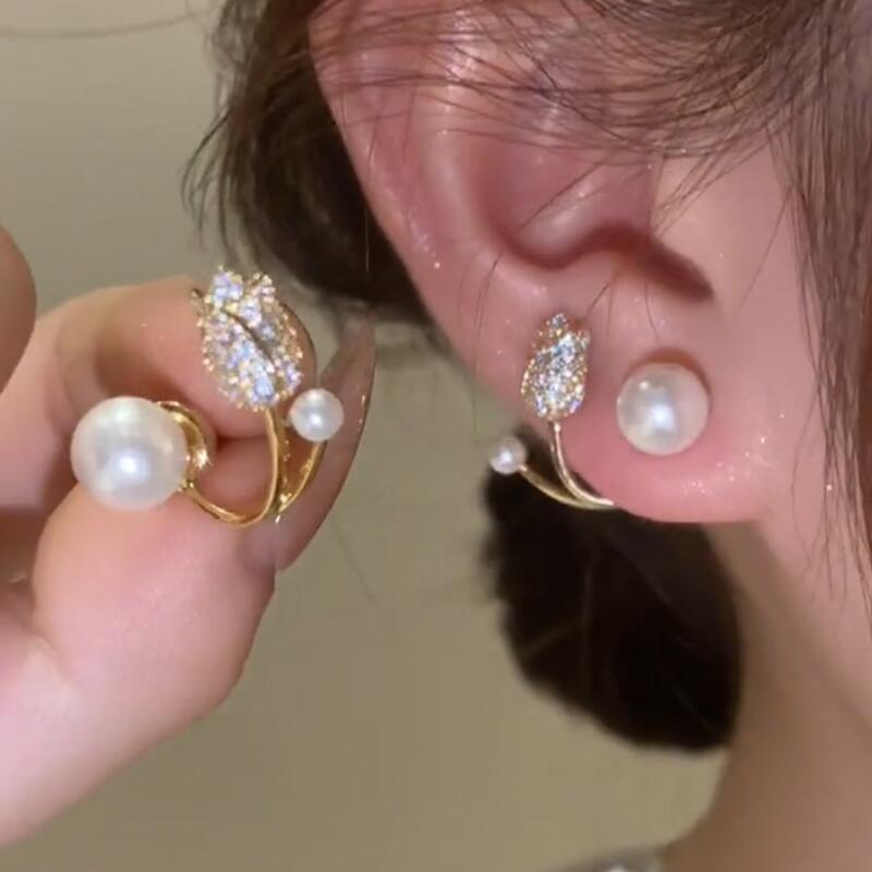 COD ❤️ Anting-anting Mutiara Bunga Tulip Perasaan Tingkat Lanjut Anting-Anting Indah Temperamen Elegan-Bellamy's 0