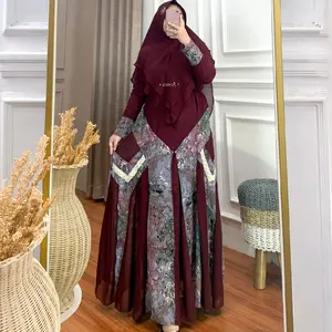 GAMIS MEDINA Syari set Hijab Seruty Babydol Printing Dress Muslim Wanita Simple Elengan Lebaran 2025 Cantik Ibu