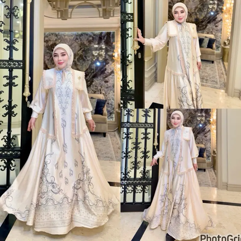 DRESS SET HIJAB COLLAR CLASSIC CREAM SS SHELLASAUKIA 0