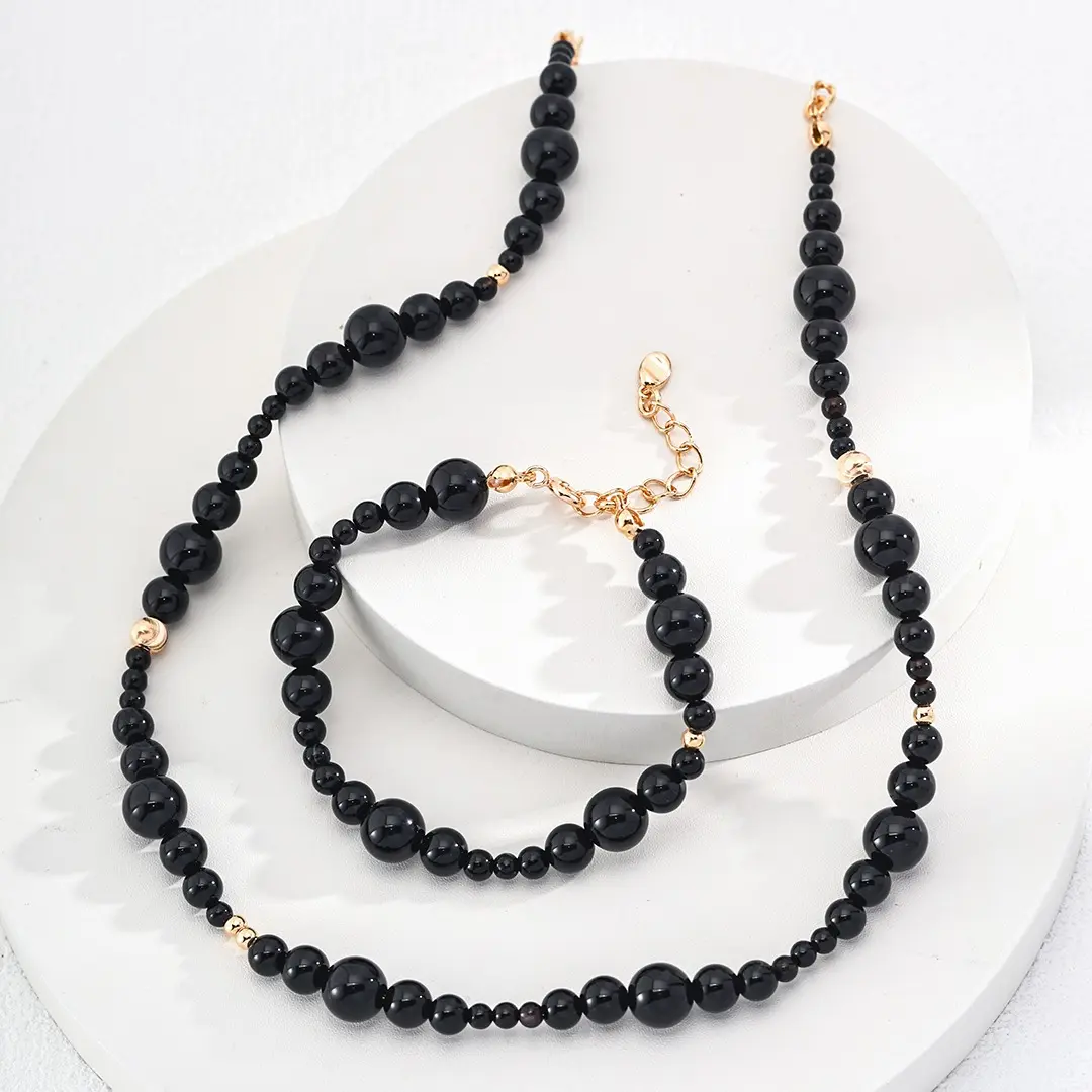Chic Black Bead Jewelry | Exquisite Gold - Trimmed Design | Perfect for Fashion - Conscious Girls | Neck Accessory | Shows Off Your Unique Taste larimar  necklace