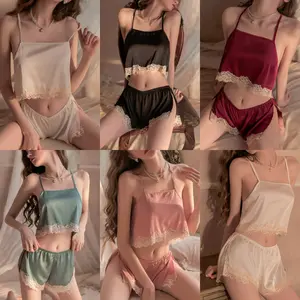 lingerie sexy baju tidur wanita backless Set dua potong renda Pengiriman cepat