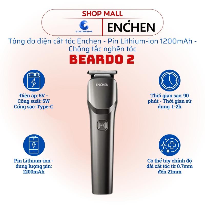 Enchen Beardo 2 - Tông đơ điện cắt tóc Pin Lithium-ion 1200mAh - Chống tắc nghẽn tóc