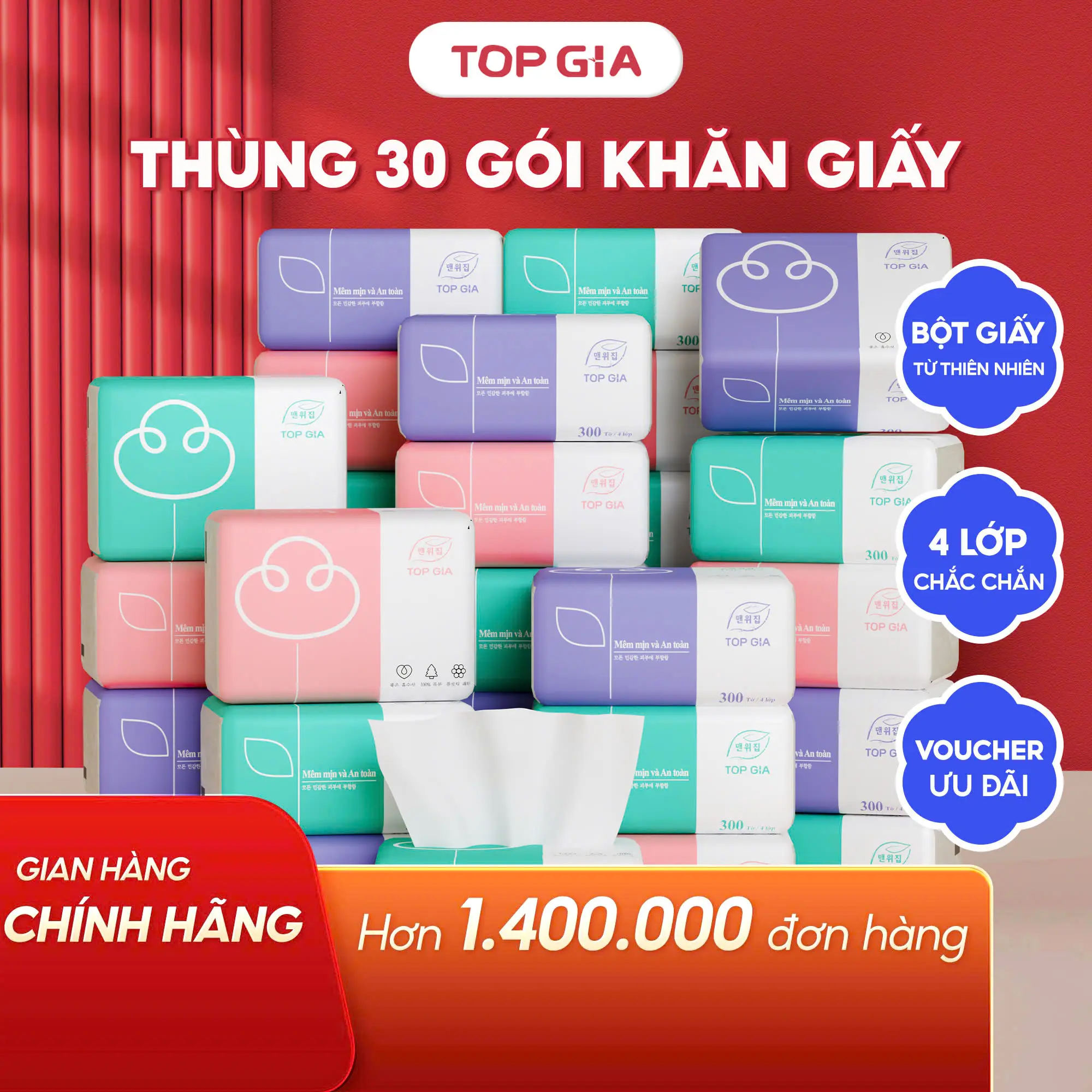 (Đa Kho) Giấy Ăn Rút Cao Cấp Topgia 4 Lớp Mềm Mịn, Siêu Dai Vệ Sinh Khăn Lau Giấy Vệ Sinh 3 Màu Giấy Rút Lụa, Giấy Gấu Trúc Khăn Giấy