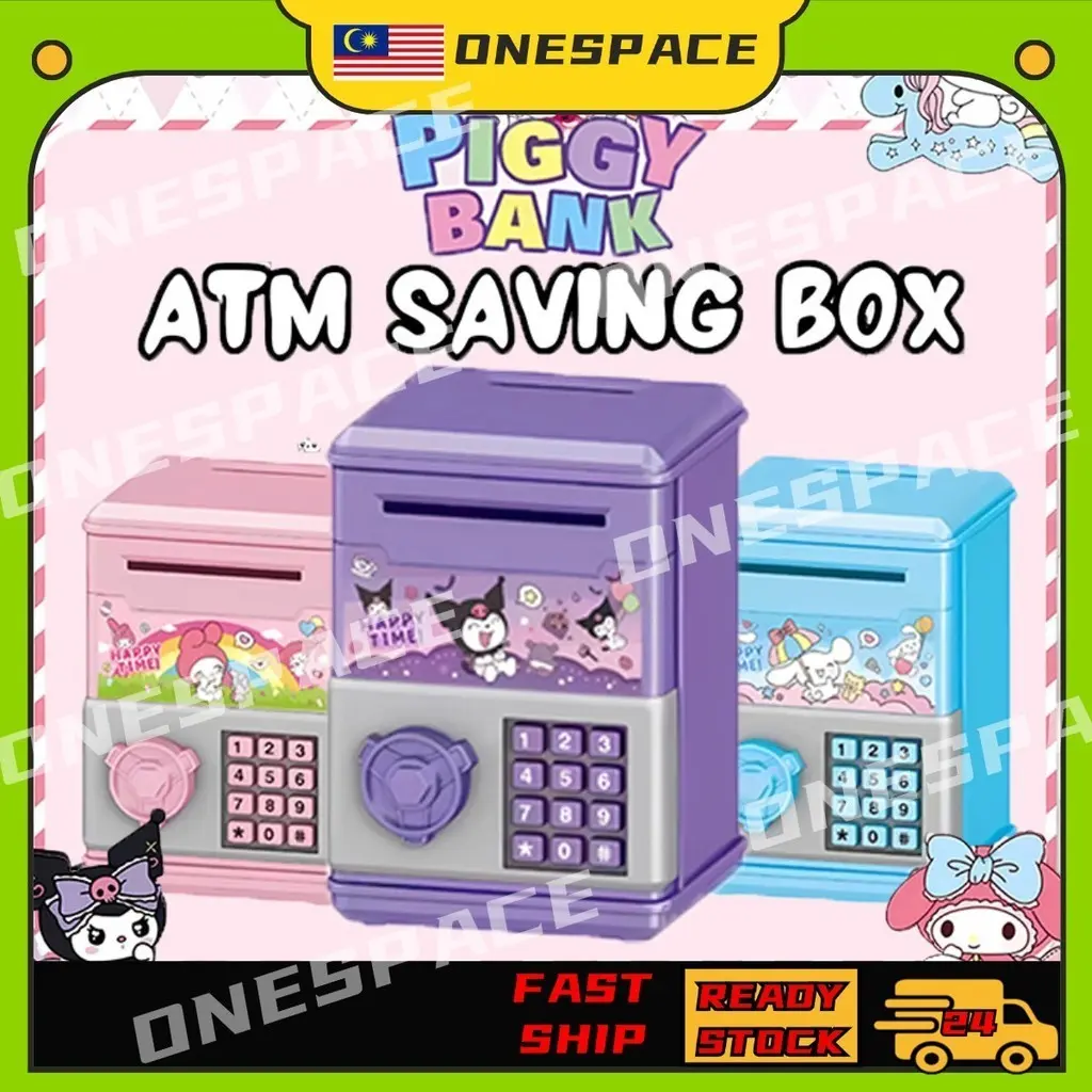 Kuromi Piggy Bank For Kids Tabung Duit Kanak Kanak ATM Cute Toys Girls Gifts Save Money Cartoon Coin Banks Storage Box
