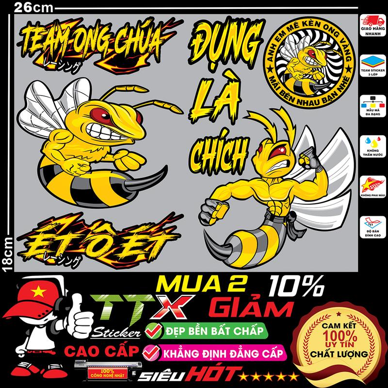 decal logo ong chúa đụng là chích dán xe máy xe điện chất liệu nhựa pvc cao cấp bám dính chắc chống nước không bay màu