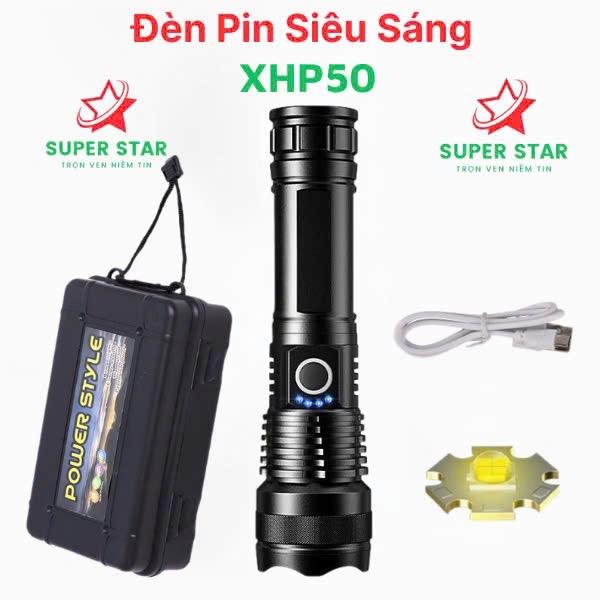 Đèn pin siêu sáng XHP50- Chính hãng - 5 chế độ sáng Cáp Type-C