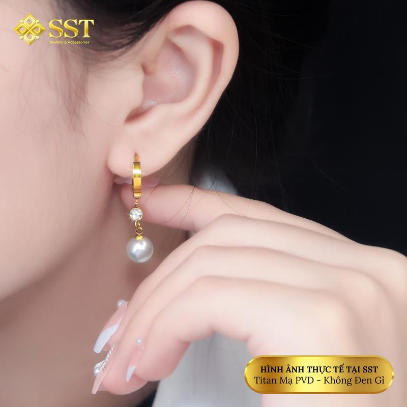  Bông tai nữ Titan Kiểu tòn ten ngọc trai Đính Đá thanh lịch Không Đen Gỉ BT84 