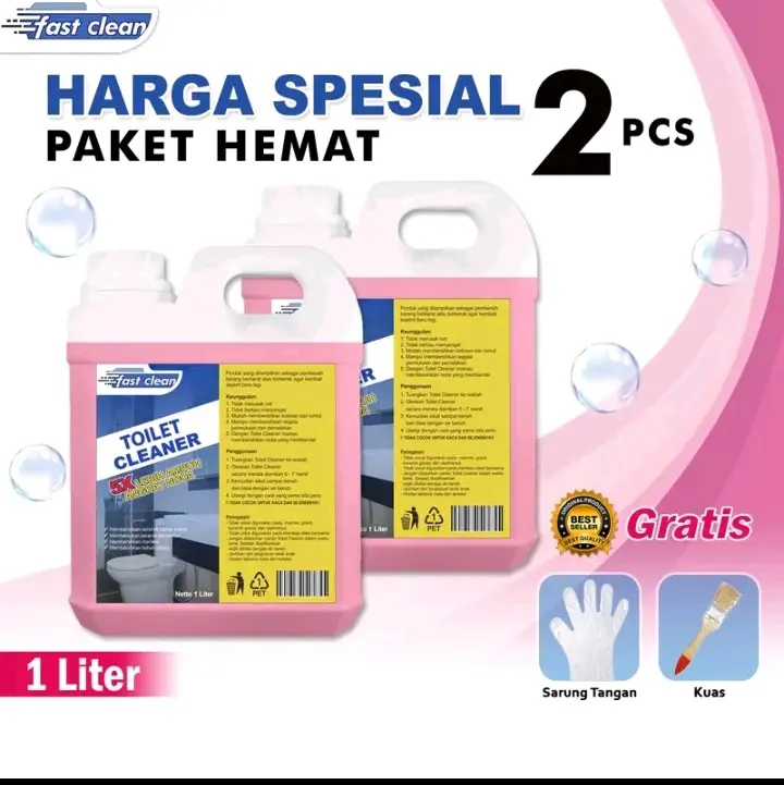 FastClean Toilet Cleaner -  Pembersih Cairan 1 Liter, Cocok untuk Kerak di Kloset, Porselen, Wastafel, Tanpa Pewangi beli 1 dpt 2 pket hemat