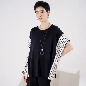 This Is April Kanza Set Wanita Lengan Pendek Knit Striped Stretch Brown dan Black (RESTOCK)