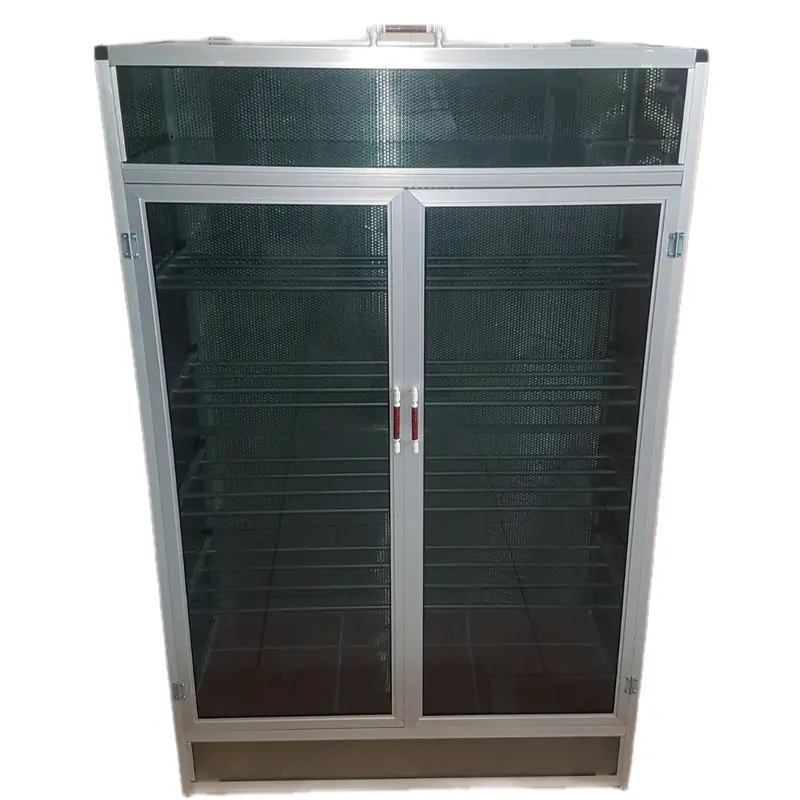 rak lemari sepatu aluminium kaca 2 pintu 0