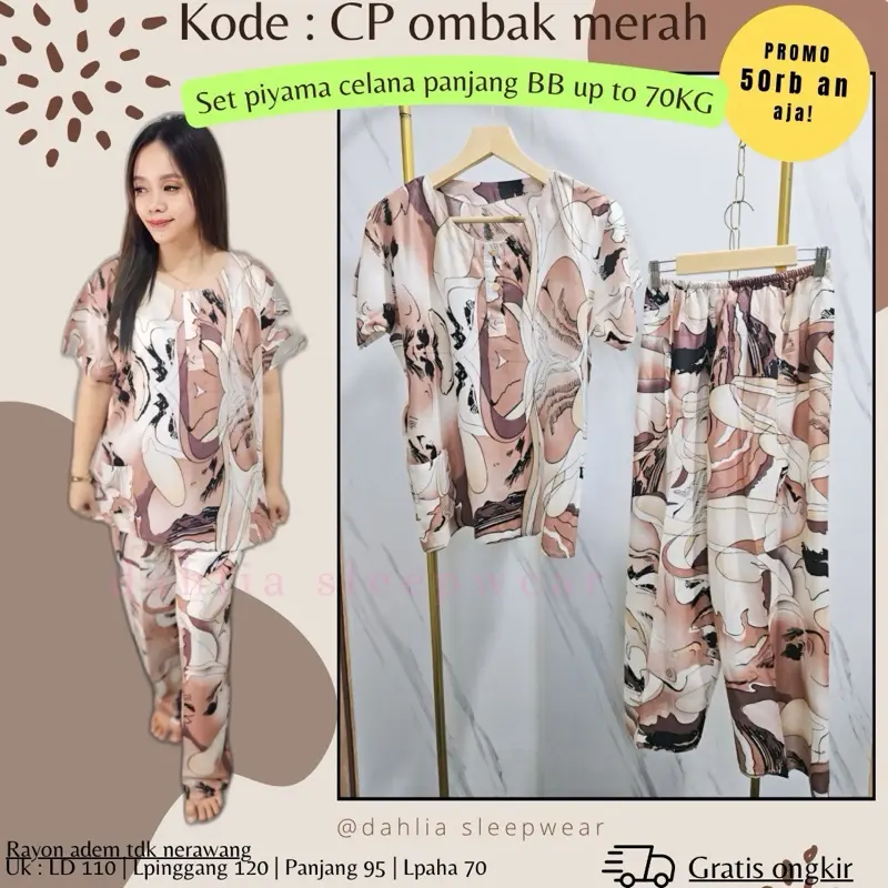 CP ombakmerah + piyama pendek/panjang tulis warna