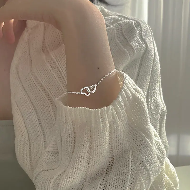 Vòng Tay Hợp Kim Kim Loại Cho Nữ, Trái Tim Đào, Trái Tim Đôi, Lồng Vào Nhau, Trái Tim Nhỏ, YK Phụ Kiện Móc Khoá 3