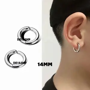 ANTING JEPIT TANPA TINDIK HOOP SILVER UKURAN 10MM ANTI KARAT DAN TIDAK PUDAR Earrings Stainless Pria Wanita