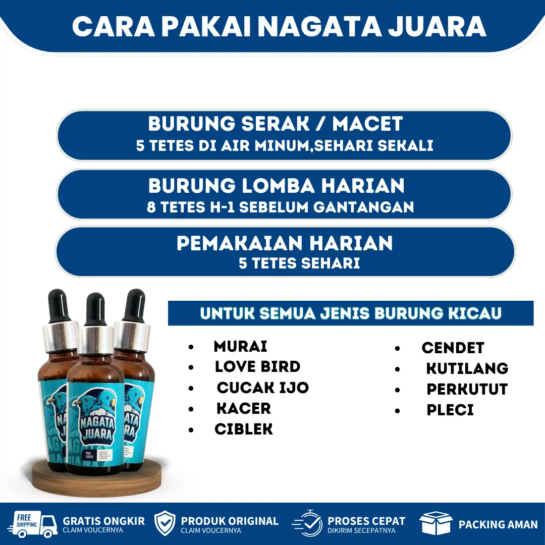 Paket Bundling NAGATA Original | Vitamin Untuk Penggacor Burung 3x Tetes Langsung Gacor | Bisa COD