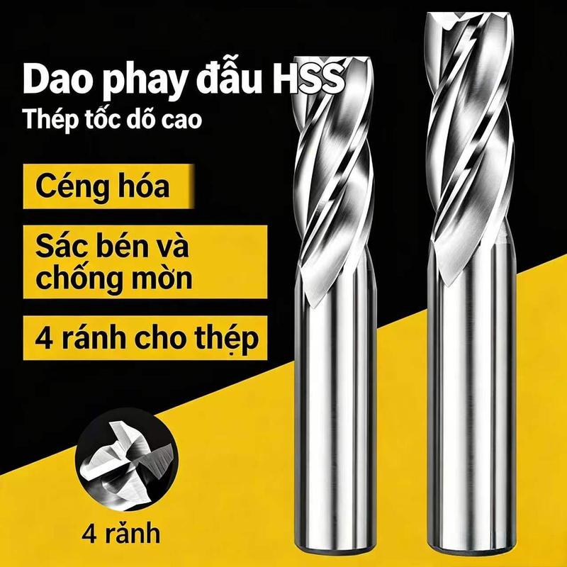 Dao Phay Đầu HSS 4 Rảnh Thép Tốc Đô Cao Cúng Hóa Sác Bén Chống Mòn Dụng Cụ Gia…