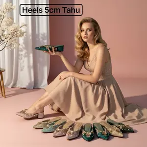 Heels 5cm Tahu Sepatu Pesta Brukat Payet Verona Size 36-45 Shoes Wanita