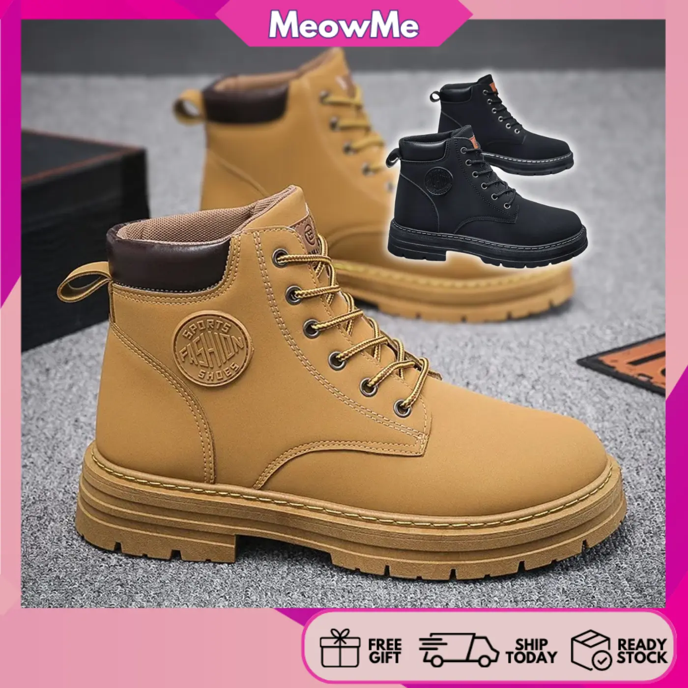 READYSTOCK MeowMe Classic Boots Shoes Outdoor High Boots Men Ankle Boots Men Leather Shoes SM361
