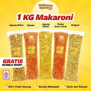 1 BALL MAKARONI BANTAT 1KG 5 VARIAN RASA PEDAS DAUN JERUK, JAGUNG BAKAR, ORIGINAL, BALADO, JAGUNG MANIS Food Snacks Pedas Crispy Camilan Keripik Makanan