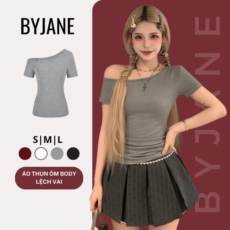 DEAL MỞ BÁN Áo thun ôm lệch vai 1 bên tay ngắn đơn giản dễ mặc BYJANE-688
