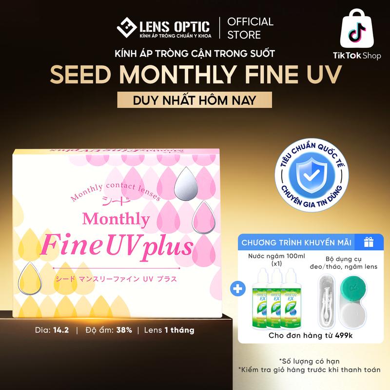  Lens SEED Monthly Fine UV Plus 1 tháng lens cận trong suốt kính áp tròng hạn chế khô mắt và chống bám bụi - Lens Optic 