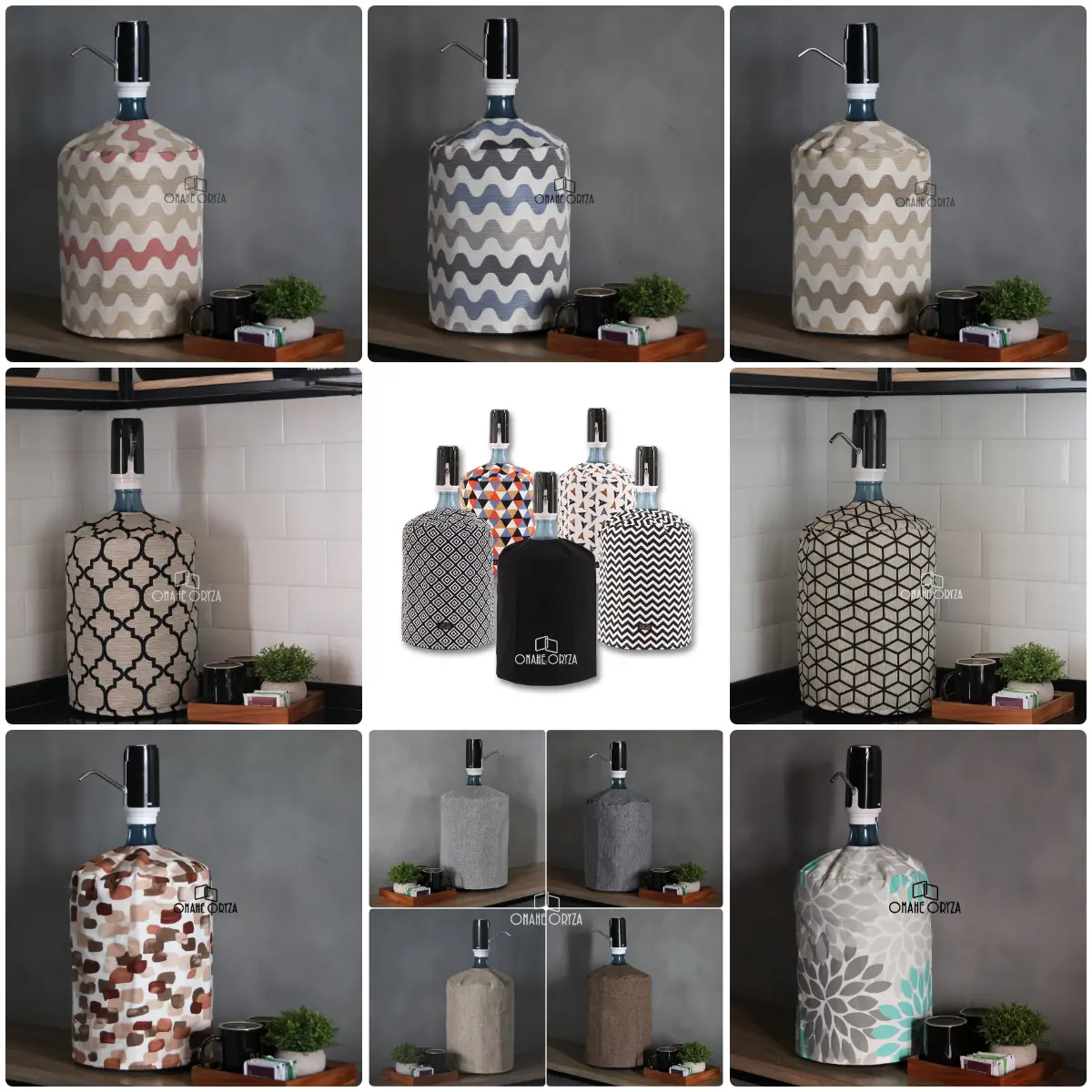 Sarung Galon Pompa Cover Galon Bawah Sarung Galon Duduk Aqua Polos Warna Abu Grey Brown Coklat Cokelat Motif Minimalis OMAHE ORYZA