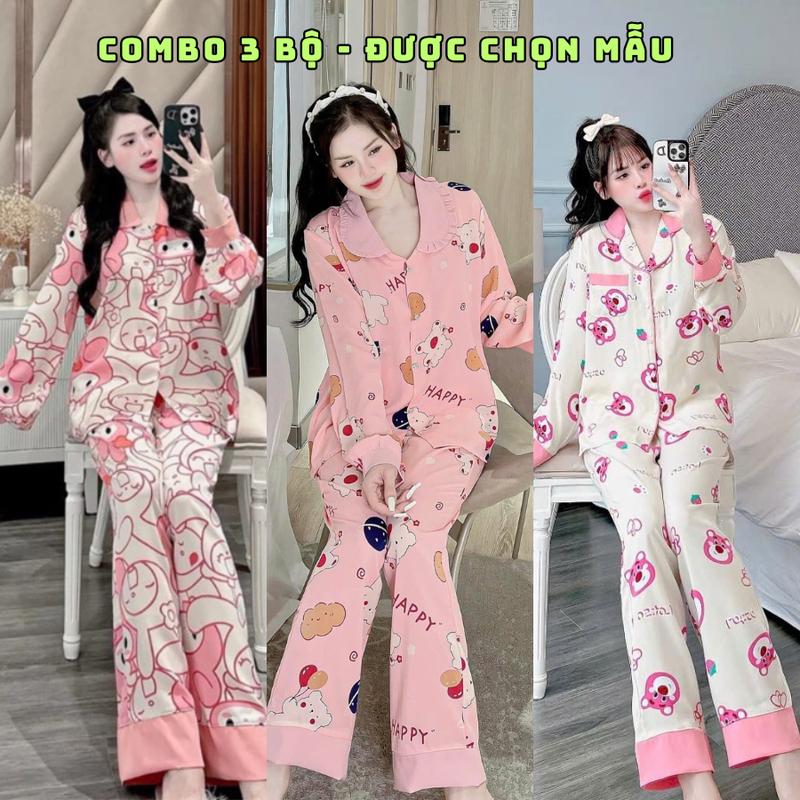 Combo 3 Bộ Pijama Quần Dài Áo Dài - Nhiều Mẫu Mã Đổi Mẫu Trong Combo Thoải Mái - Phù Hợp Mặc Ở Nhà Đi Chơi Voi Nữ Women