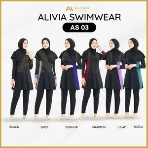 Alivia Swimwear AS03 Baju Renang Muslimah Dewasa Wanita Remaja Hijab Comfort Stretch livina (nylon mix spandex) Sun Protection Setelan Hijab Baju Celana