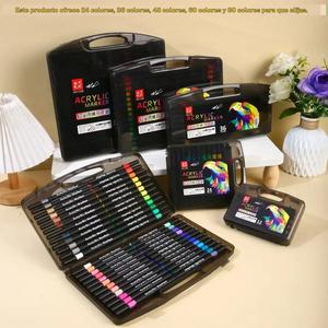 Set de 24/36/48 Piezas Marcadores Acrílicos Impermeables de Secado Rápido que no Manchan y Se Pueden Aplicar en Capas, Plumas Resaltadoras para Dibujo Artístico, Opciones de Mango Disponibles