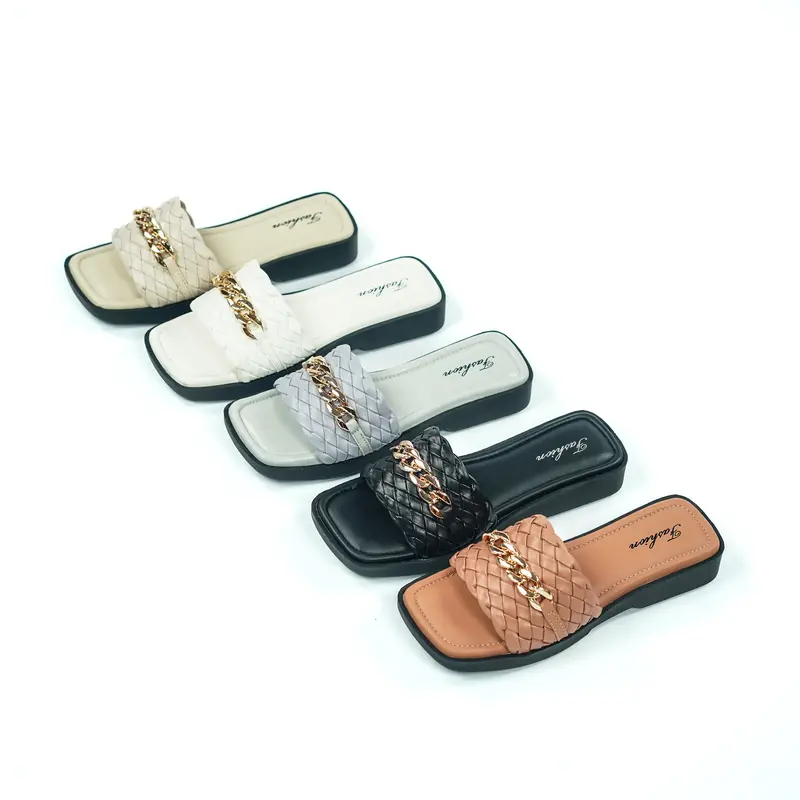 TIMINAA - [FASHION] [05] SENDAL SELOP COD KEPANG RANTAI EMPUK Wanita Shoes SandaL Karet sendal  slop selop  wanita heels  pesta sepatu  heels sepatu  nikah sandal  musim casual size 40 antiselip simpel size 40 coklat nstx12 0