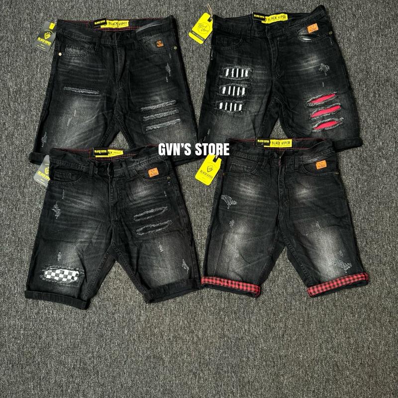 SiZE 28-33 [COD+GRATIS ONGKIR]Celana pendek Black viper terbaru motif catur slimfit denim distro santay starboy Jeans Tebal Lembut Stretch Pria Cowok Santai  Keren denim outfit 0