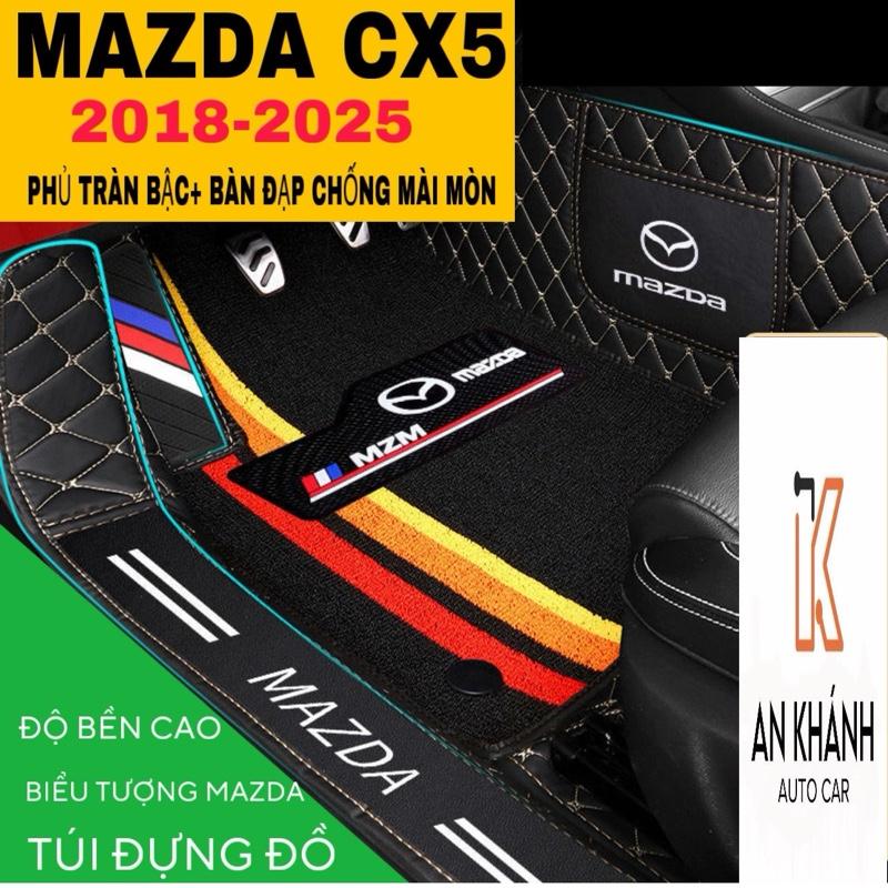 Thảm lót sàn cho xe Mazda Cx5 2018-2025 - Full tràn viền logo Da 6D cao cấp + rối cước carbon cao cấp - Không mùi Chống nước Chống xước