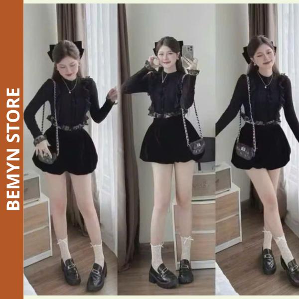  Chân váy bí ngô nhung nữ lưng thun chất đẹp dễ phối đồ có quần short lót trong Women Pants đùi phồng 