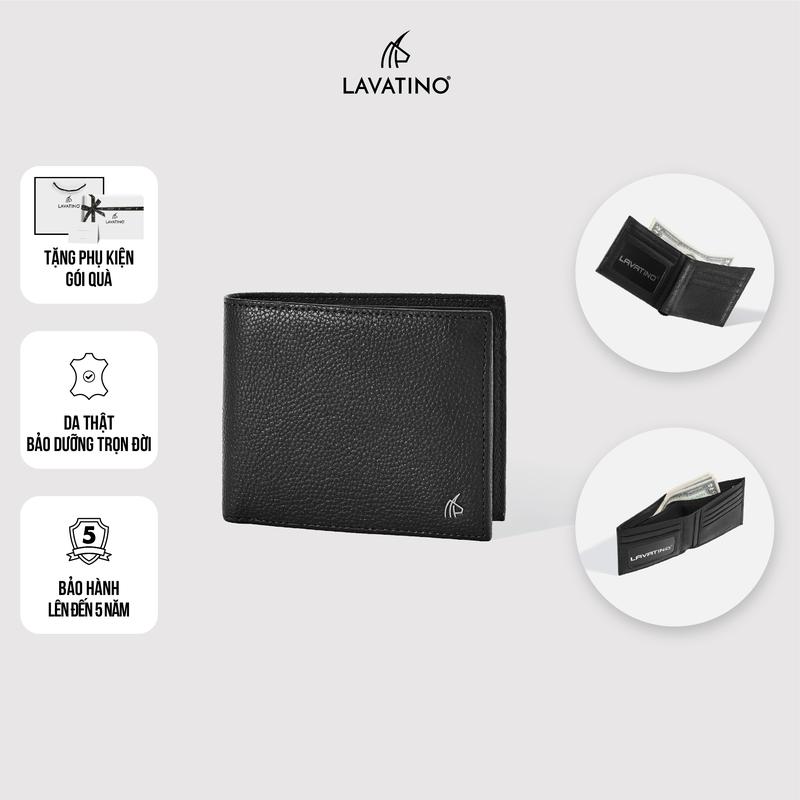 New Item Ví Da Nam Có Ngăn Khóa Ngăn Tiền Lót Da 100% Da Bê Cao Cấp Chính Hãng LAVATINO - Lion WB53