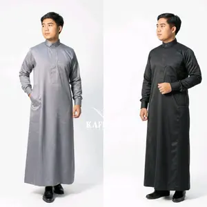 KAFILAH MUSLIM Jubah Zavyan Series Jubah pria  Dewasa slimfit Saudi premium polos kancing snap Gamis kerah kemeja lengan panjang manset Baju muslim laki laki kekinian Motif Saudi Arabia Jubah viral polos warna hitam putih navy abu toyobo Katun