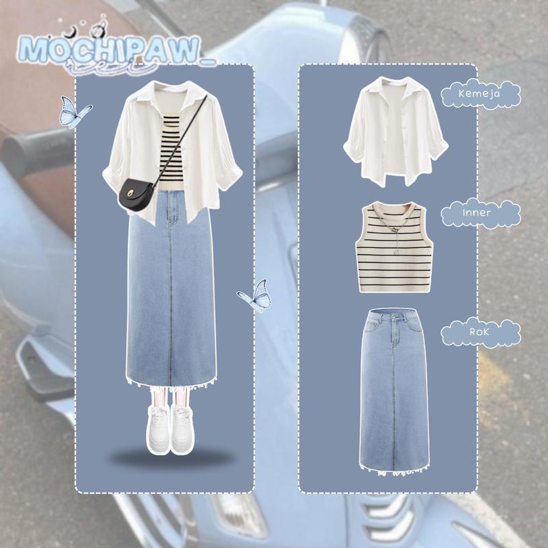 Set AA217 Blue Light Outfit Ideas OOTD Boyish Style Hijab Friendly Outfit Pinterest One Set Korean Baju Cream Batwing Jeans Motif Setelan Panjang Soft Pendek Outer Casual Shakila 0