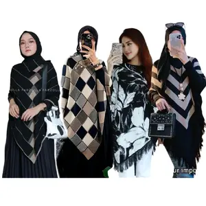 PONCO TANGAN KEIKO BUNGA KOTAK IMEL ETNIK BATIK BUNGA RAJUT HALUS PREMIUM Musim dingin Syal Selendang