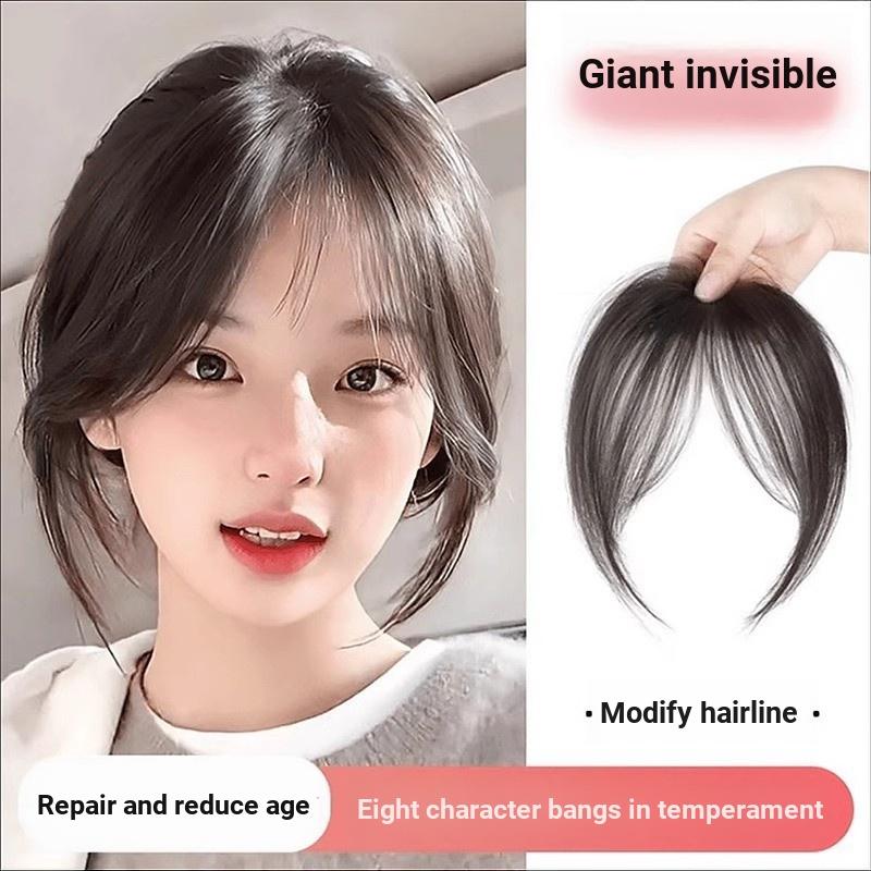 Tóc mái giả 8 ô, độn đỉnh cao, làm từ tóc thật, tự nhiên, chia giữa, dành cho nữ