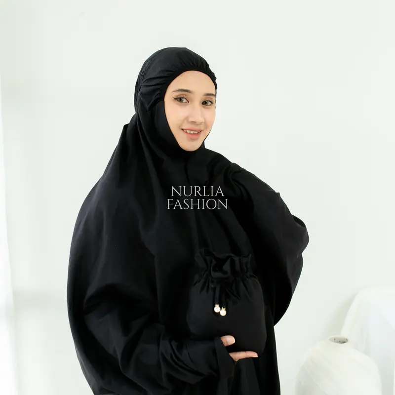 Mukena Traveling Terusan Polos Dewasa Hana Cantik Nurlia-Mukena Katun Panjang - Atasan, Bawahan, Renda yang Muslim Wanita Rayon Bordir Bordir Mewah 3
