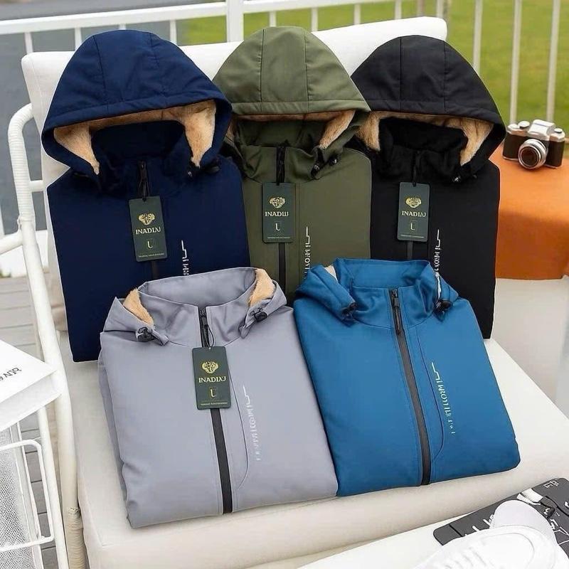  Áo khoác gió Nam Nữ Lót Lông Cừu 2 Lớp Dày Dặn In ngực che khóa Chống gió chống nước giữ ấm cơ thể - Menswear 