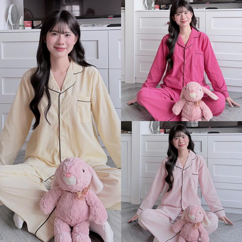 DEAL XẢ KHO Bộ Đồ Ngủ BY CHANN SP22 áo dài quần dài chất liệu đũi mềm có bigsize 80kg