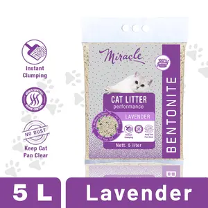 Pasir kucing Miracle | Aroma Lavender 5 liter Bentonite Gumpal Wangi