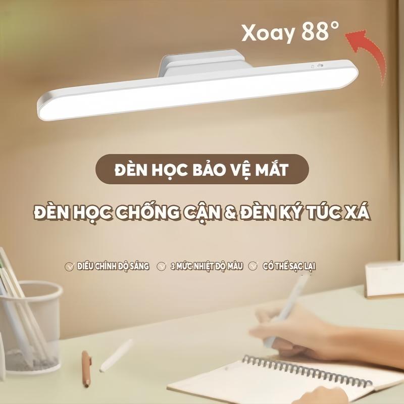 Đèn Học Thanh Gắn Tích Điện Bảo Vệ Mắt 3 Chế Độ Sáng, Đèn Led Dài 32cm Gắn Bàn…