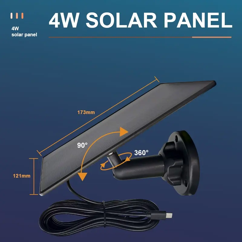 SINOVISION SP2 Solar Panel -type c 3M Cable IP66 Waterproof Solar Charging Panel 2W Power Compatible Battery Camera Cctv Kamera 5