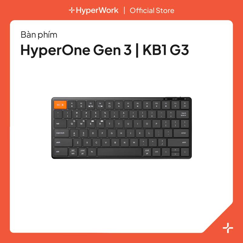  HyperWork Bàn Phím HyperOne Gen 3 KB1 G3 Full Nhôm 78 Phím Low Profile Bluetooth 5.2 & Receiver 2.4G 300 Giờ Pin Đen 