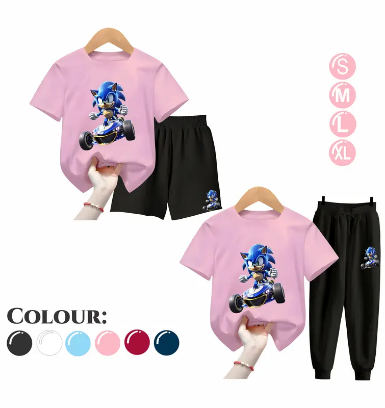Baju Setelan Anak Laki Laki - Pakaian Kaos dan Celana Fashion Anak Cowok Usia 5-15 Tahun - Motif SONIC Putih 3