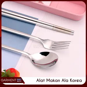 Sendok Garpu Sumpit Stainless Steel Silver Style Spoon Fork Sujeo Anti Karat Premium Peralatan Makan alat bulat