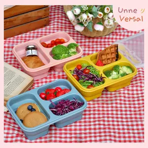 Kotak Makan Silikon Lipat 2 sekat dan 3 Sekat / Bisa masuk Microwave BPA FREE