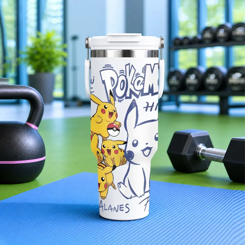 pikachu gambar kartun bola pokémon Tumbler 1200ml Hitam Degradasi Sistem Kunci Aman Anti Bocor Tahan Dingin 24Jam Panas 12Jam Unboxing Keren Gampang Dicuci No Ribet Aman Dishwasher Friendly Pilihan Utama Keluarga Sehat